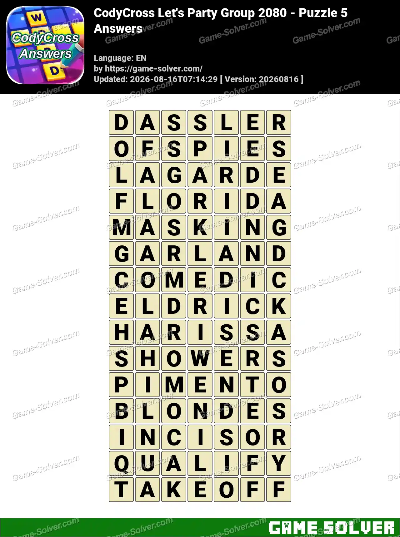 CodyCross Let’s Party Group 2080 – Puzzle 5 Answers